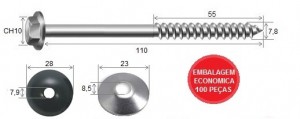 Parafuso Telha + Arruelas 5/16 x 110 CH10 RS7,8 ZB - 100 peas